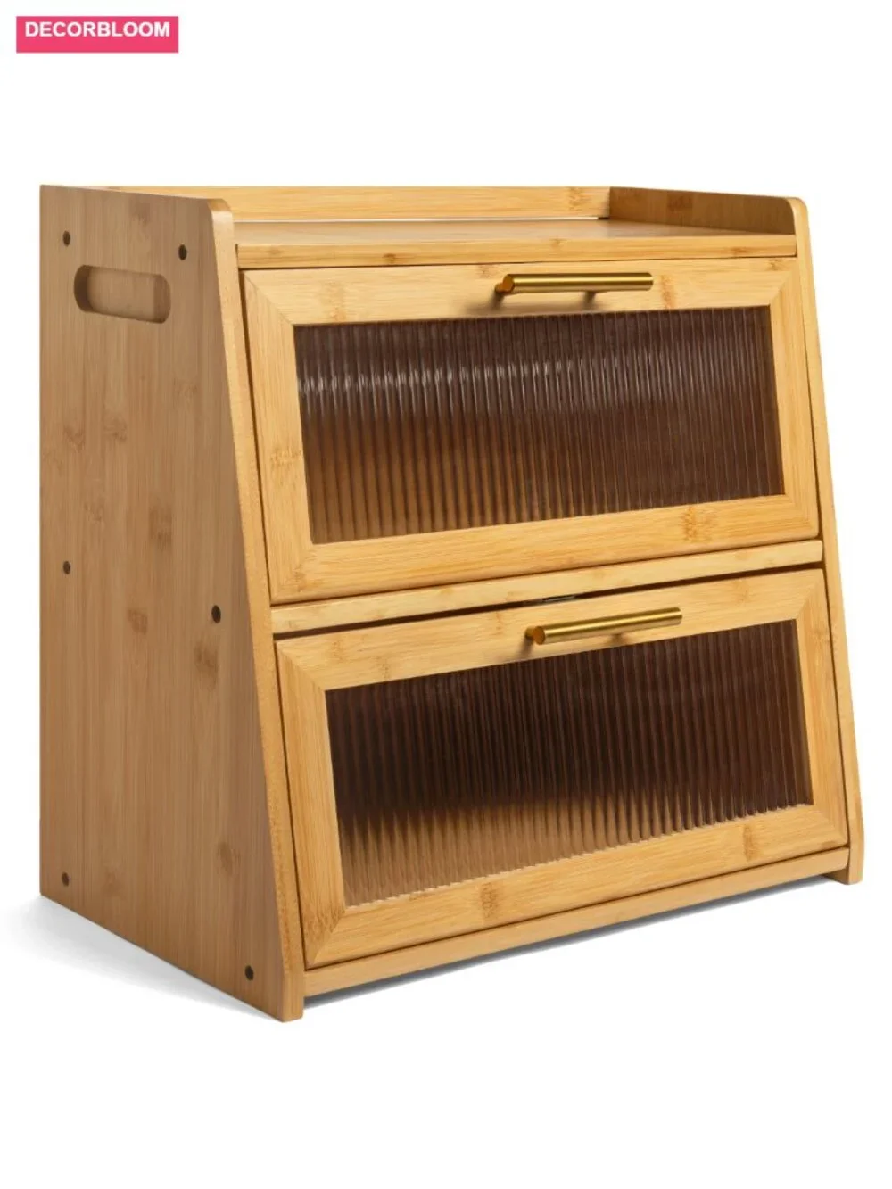 Extra Large Bamboo Bread Box Double Layer Wooden Storage with Acrylic Windows